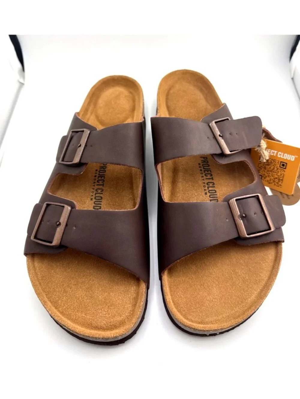 Project Cloud Arizona Mens 10 Brown Leather Double Buckle Sandals 1160 NWT